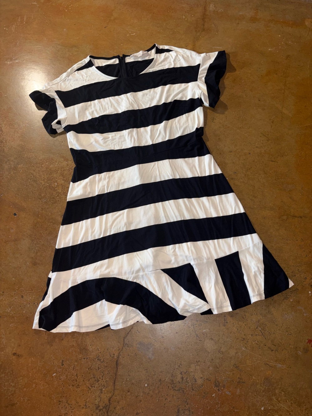 LOFT Black and White Striped Short Sleeve Dress